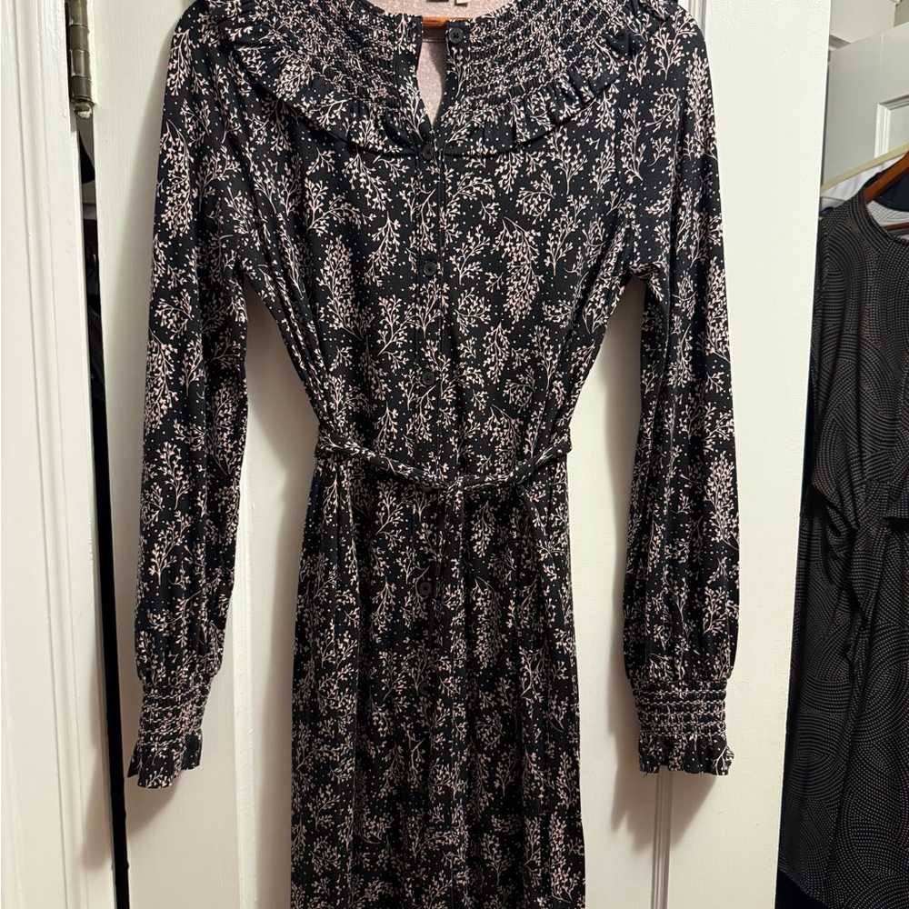Boden Women's Black Floral Long-Sleeve Dress